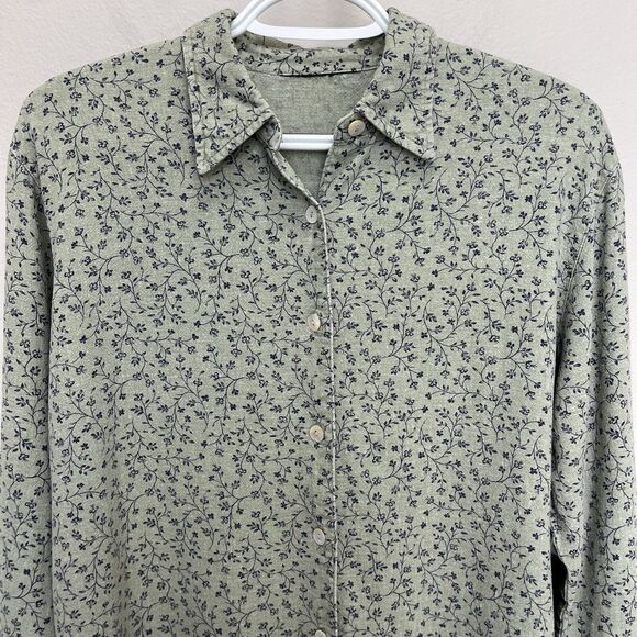 Requirements | Vintage Sage Green Linen Blend Floral Button Top Large Prairie - Picture 3 of 5